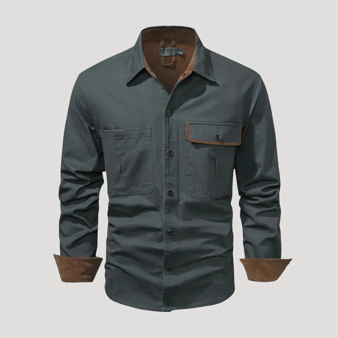 Herr långärmad overshirt med bröstfickor