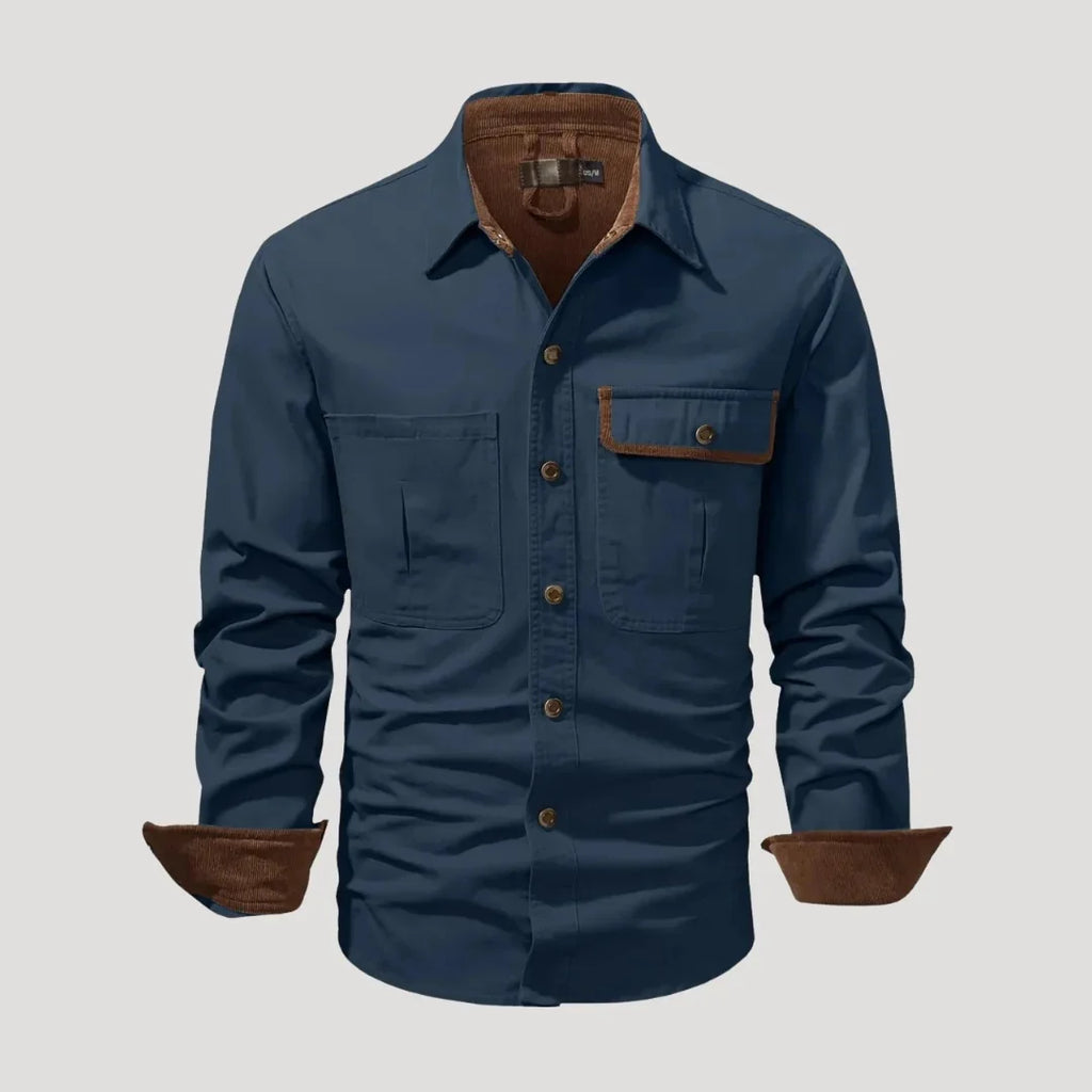 Herr långärmad overshirt med bröstfickor