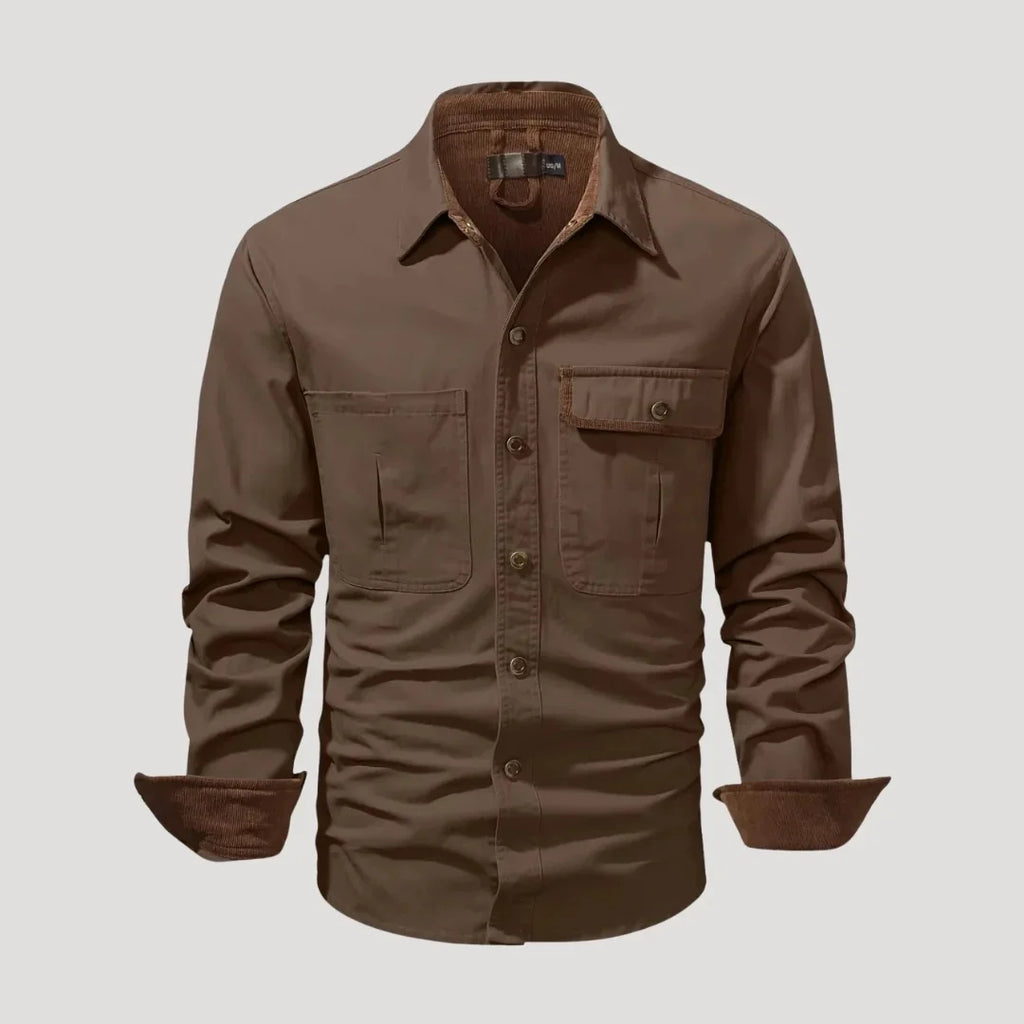 Herr långärmad overshirt med bröstfickor