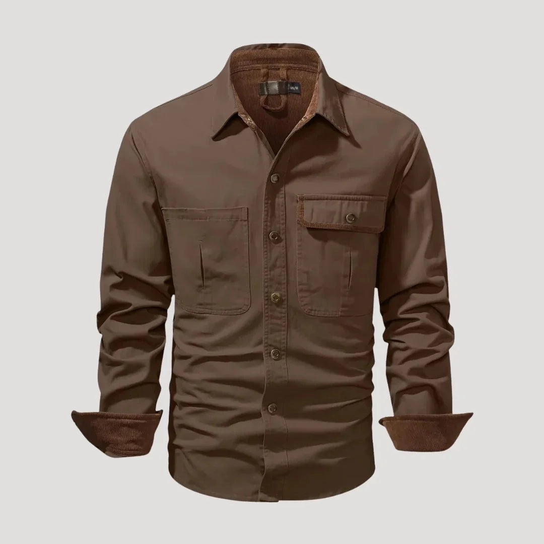 Herr långärmad overshirt med bröstfickor