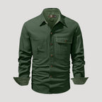 Herr långärmad overshirt med bröstfickor