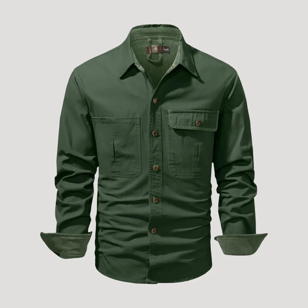 Herr långärmad overshirt med bröstfickor