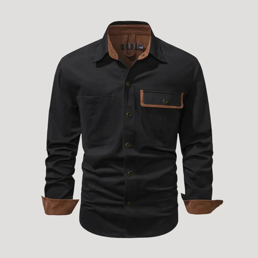 Herr långärmad overshirt med bröstfickor